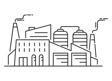 Fabrika endüstriyel mimarisi. Taslak vektör simgesi. Çevre kirliliği.