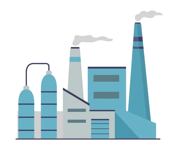 Фасад фабрики. Плоский вектор иллюстрации. Дым из труб. — стоковый вектор