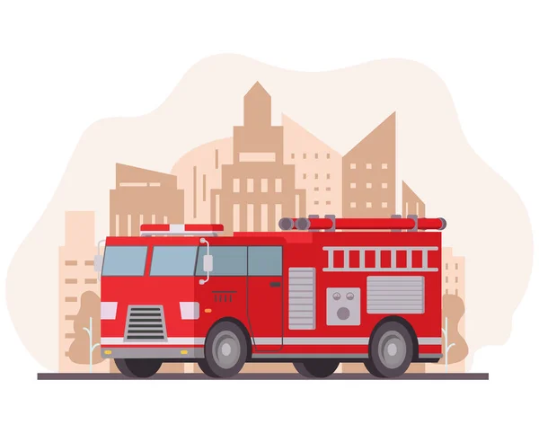 Straż pożarna.Służba ratownicza czerwony pojazd.Czerwony wóz strażacki z drabiną. — Wektor stockowy