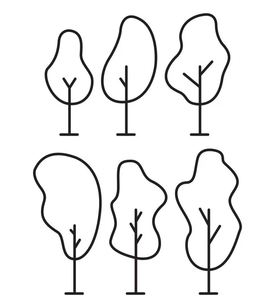 Комплект контуров деревьев. Плоская иллюстрация линейного искусства растений. — стоковый вектор