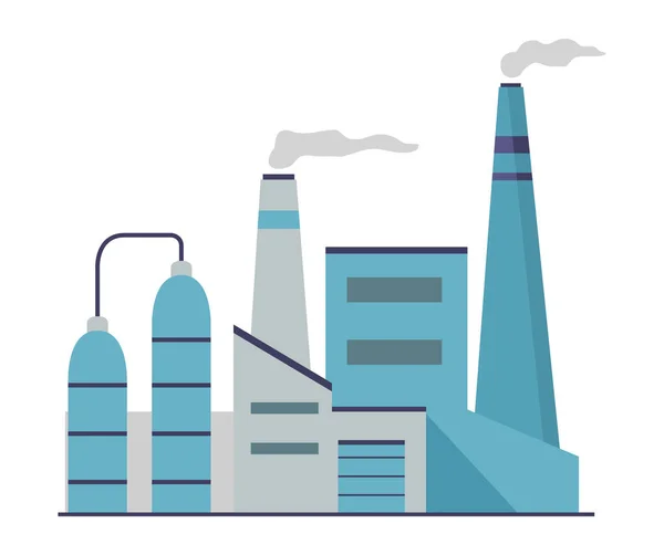 Factory building facade. Flat illustration vector.Smoke from the pipes. Vector Graphics