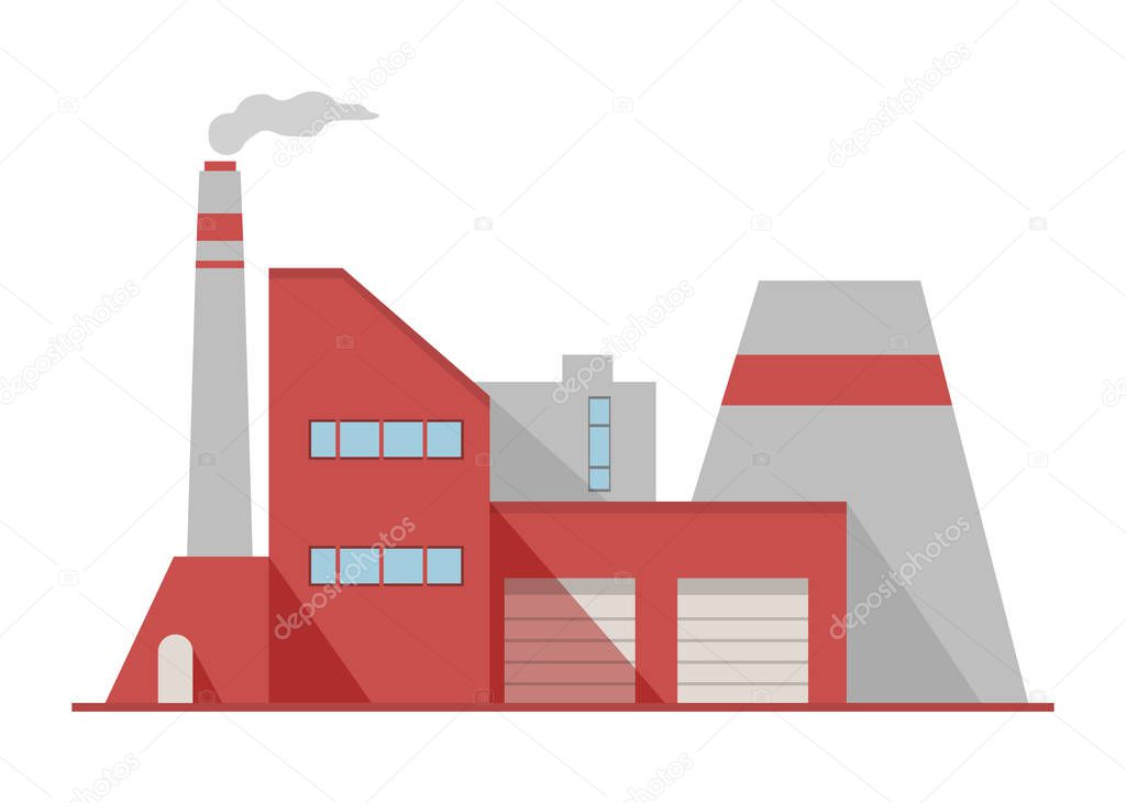 Industrial factory chimney. Industry manufactory building facade.