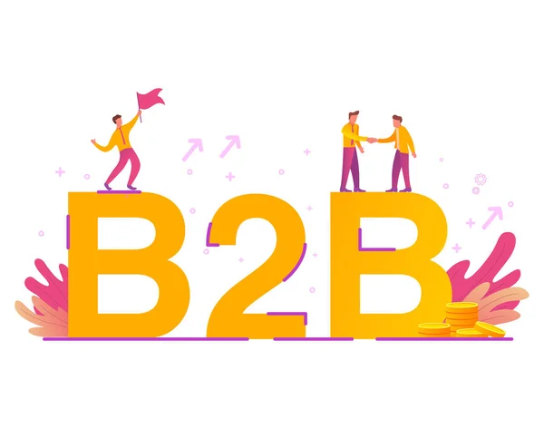 B2b.Business-to-business. Kommunikationsmarknadsföring. Vektor platt illustration. Guldmynt. Royaltyfria illustrationer