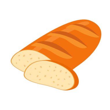 Bir somun beyaz ekmek, dilimlenmiş ve tüm ekmek. Pastane ikonu. Beyaz arka planda izole edilmiş..