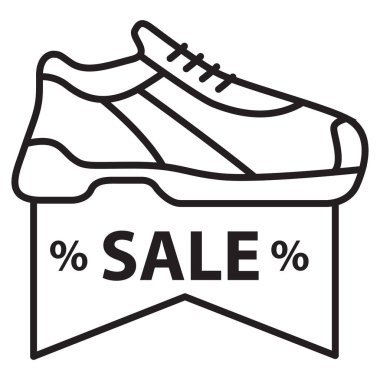 Spor ayakkabı indirim ikonu. Ayakkabı indirimi simgesi. Çizgi ayakkabı tabelası..