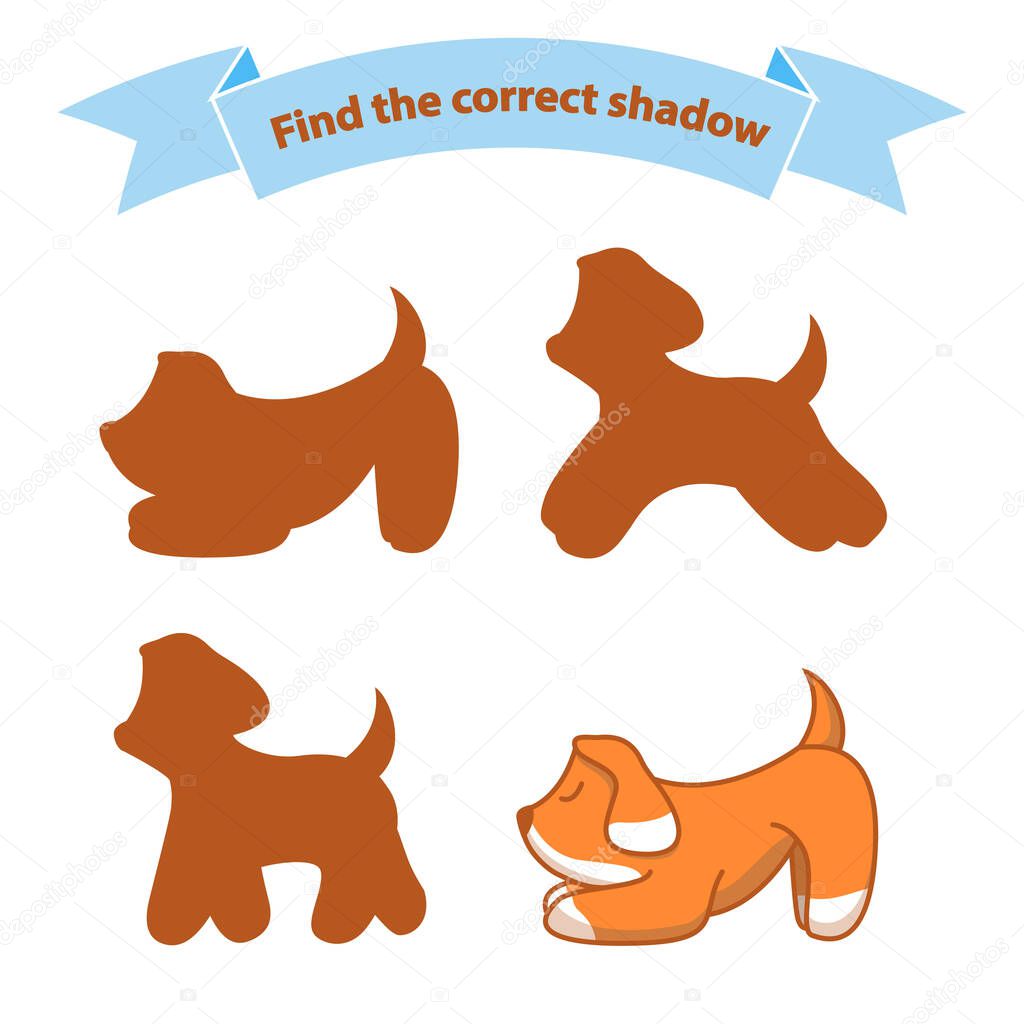 Find the correct shadow dog.Educational game for children cute puppy.