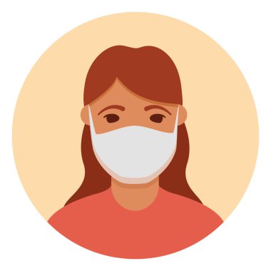 Koronavirüs hastalığını, gribi, hava kirliliğini önlemek için maskeli kadın..