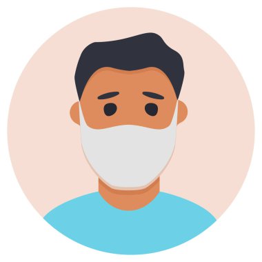 COVID-19 hastalığını önlemek için maskeli bir adam. Vektör düzlüğü .