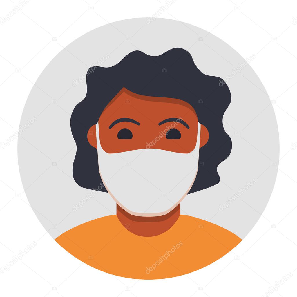 Black man brunette in face mask to prevent disease, flu.
