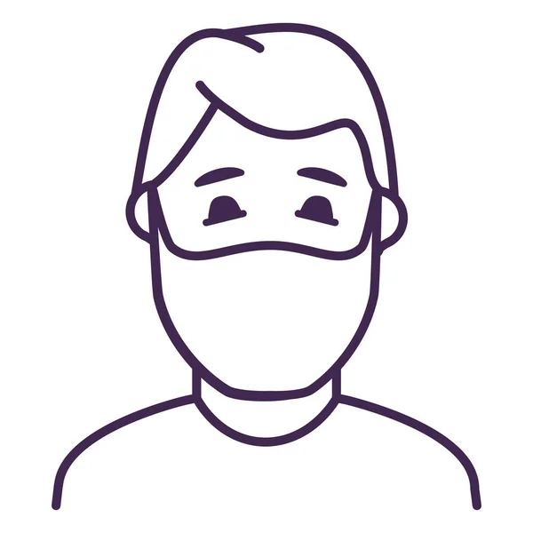 Man in het gezicht masker om ziekte te voorkomen COVID-19.Guy avatar dragen beschermende chirurgische masker. — Stockvector