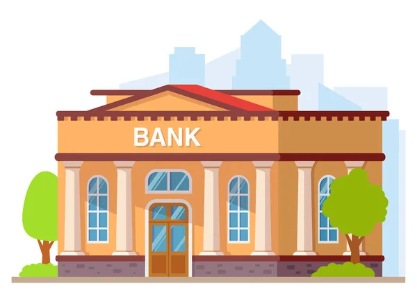 Bankbyggnad med pelare. Platt stil vektor illustration. Royaltyfria illustrationer