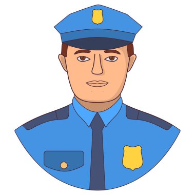 Üniformalı bir polis. Erkek polis. Mobil uygulama veya web sitesi simgesi.