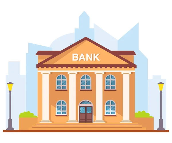 Κτίριο τράπεζας πρόσοψης με κίονες. Τράπεζα στην πόλη.Κλασικό δημόσιο κτίριο. — Διανυσματικό Αρχείο