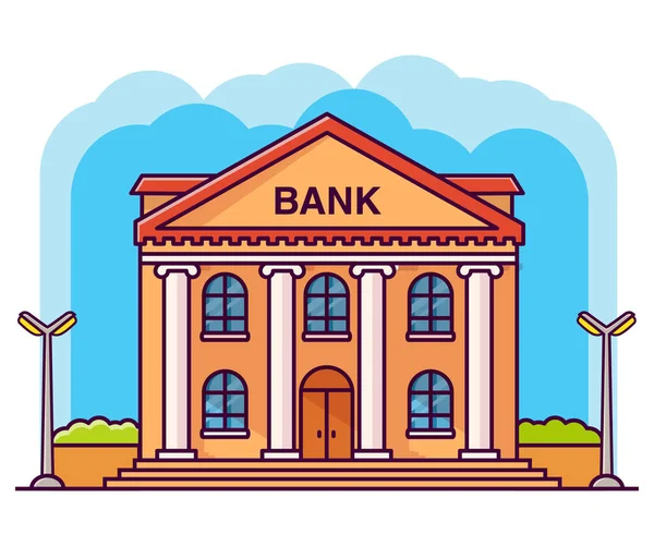 Façade du bâtiment bancaire avec colonnes. Illustration vectorielle de style dessin animé plat. — Image vectorielle