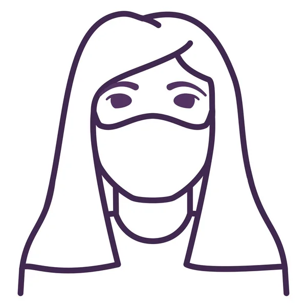 Mulher avatar.Woman vestindo máscara facial médica cirúrgica descartável. — Vetor de Stock