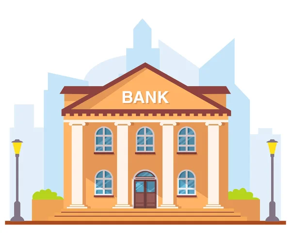 Facade bank building with columns.Bank in the city.Classical public building. Vector Graphics