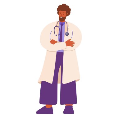 Beyaz önlüklü Afro-Amerikan erkek doktor. Erkek doktor portreleri..