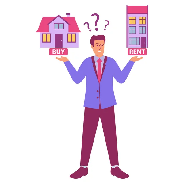 De keuze tussen het huren van een appartement of het kopen van een huis. — Stockvector