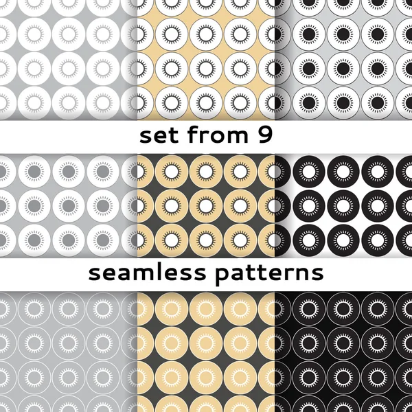 Naadloze patroon van cirkels op een zwarte, grijs, wit en beige achtergrond — Stockvector