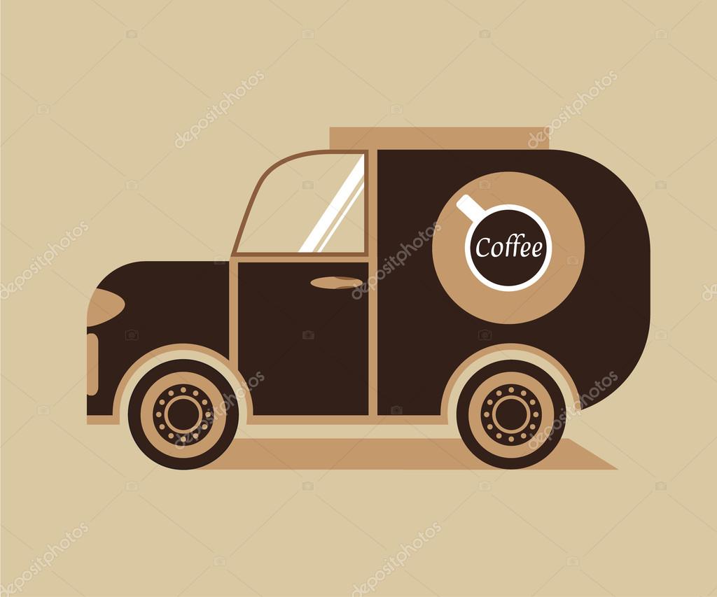 The flat picture of the car of the delivering coffee