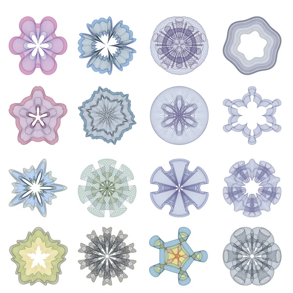 Marcas de agua Conjunto de elementos decorativos Guilloche . — Archivo Imágenes Vectoriales