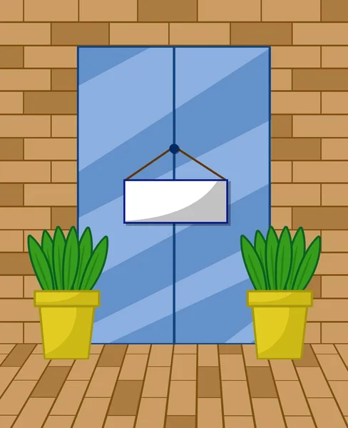 Голубая Дверь Фоне Иллюстрации Коричневой Стены — стоковое фото
