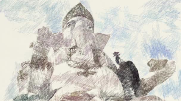 Художній Малюнок Кольору Статуї Ганеші — стокове відео