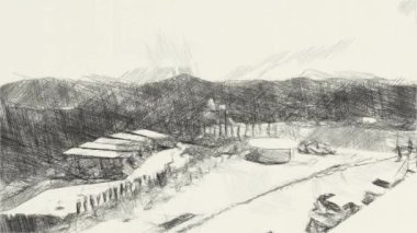 peyzaj arkaplanının siyah beyaz çizimi