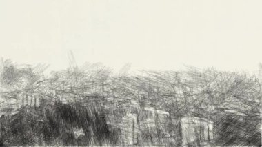 Sanat şehirdeki binaların siyah beyaz resmini çiziyor