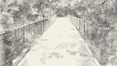 Sanat, doğa bahçesinde siyah beyaz çiziyor.