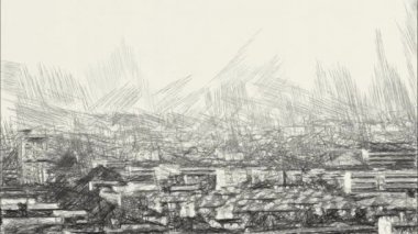 Tayland 'daki Bangkok şehrinin siyah beyaz çizimleri