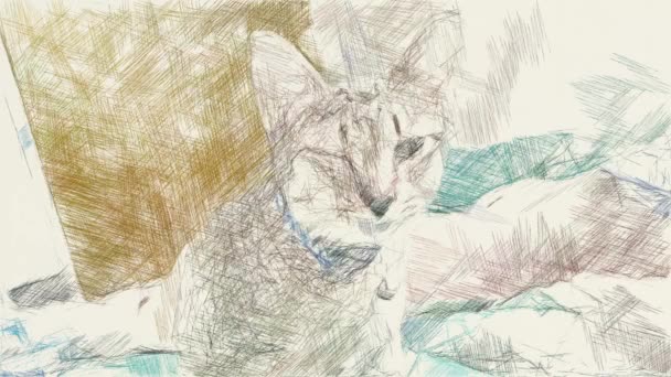 Umělecké Kreslení Barva Roztomilé Kočky — Stock video