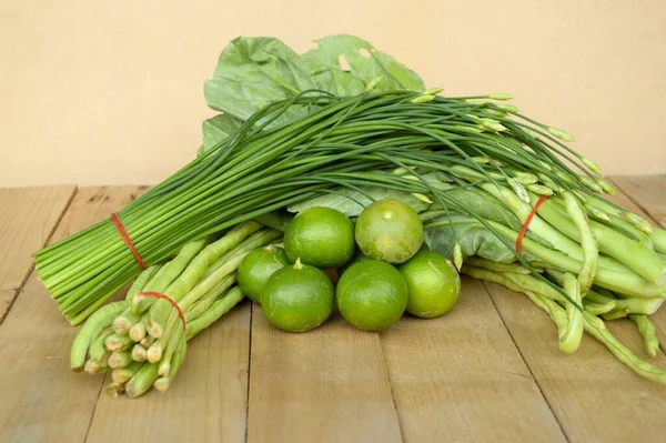 Groene Linde Groene Tuin Lange Boon Houten Vloer — Stockfoto