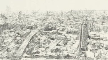 şehir manzarası arkaplanının siyah beyaz çizimi