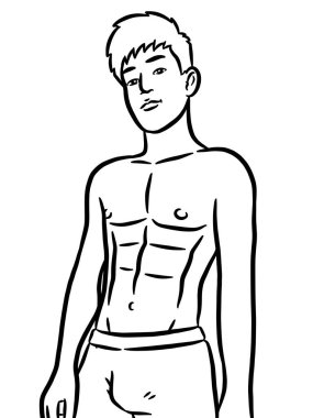 Siyah beyaz çizgi film, resim yapmak için yakışıklı bir adam.