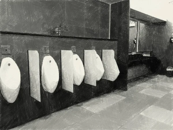 Kunstzeichnung Schwarz Weiß Des Toilettenraums — Stockfoto