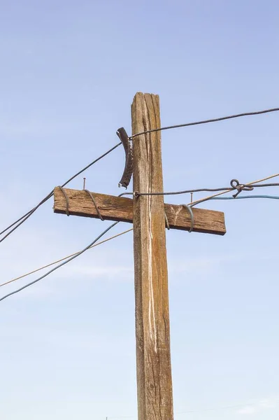 Madeira Postes Eletricidade País Tailândia — Fotografia de Stock