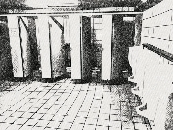 Art Drawing Black White Toilet Room — Stock Photo, Image