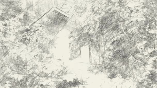 Sztuka Rysunek Czarno Biały Opuszczony Dom Lesie — Wideo stockowe