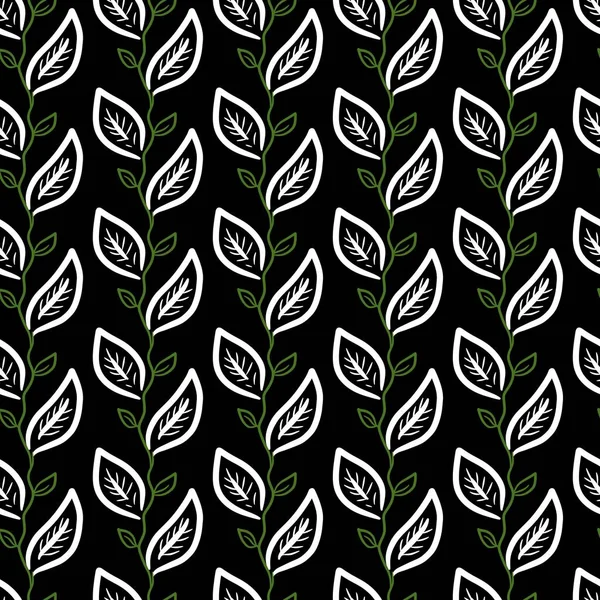 Bezszwowe Wzór Tło Rysunek Roślin Liści — Zdjęcie stockowe