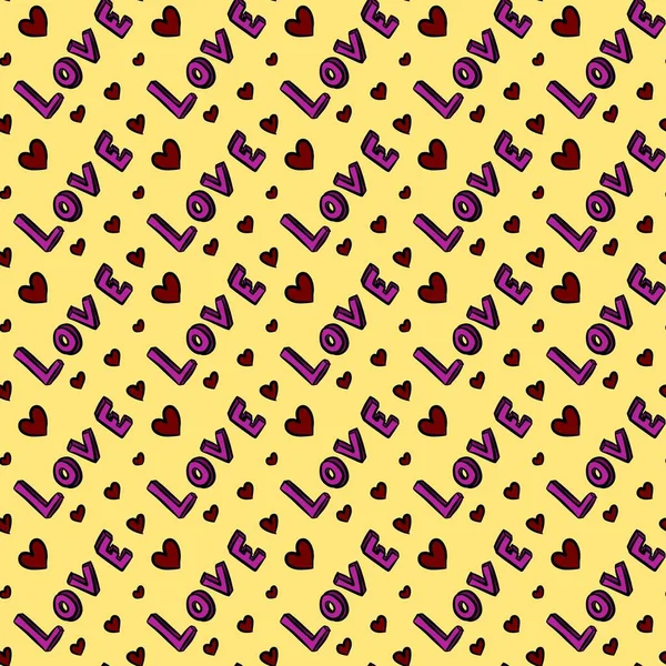 Nahtlose Muster Hintergrund Des Textes Liebe Auf Gelber Farbe — Stockfoto