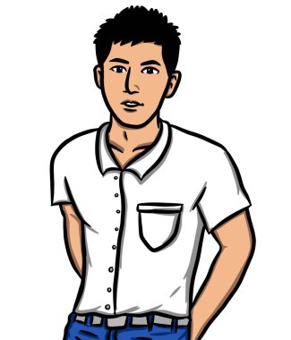 Beyaz arka planda çizgi film karakteri