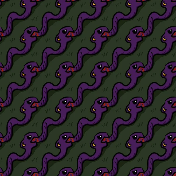 紫色のヘビ漫画のシームレスなパターンの背景 — ストック写真