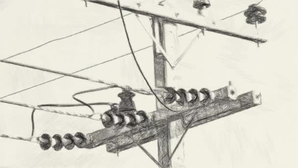 Art Drawing Black White Pylon — Αρχείο Βίντεο