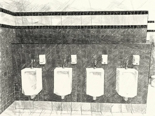 Kunstzeichnung Schwarz Weiß Des Toilettenraums — Stockfoto