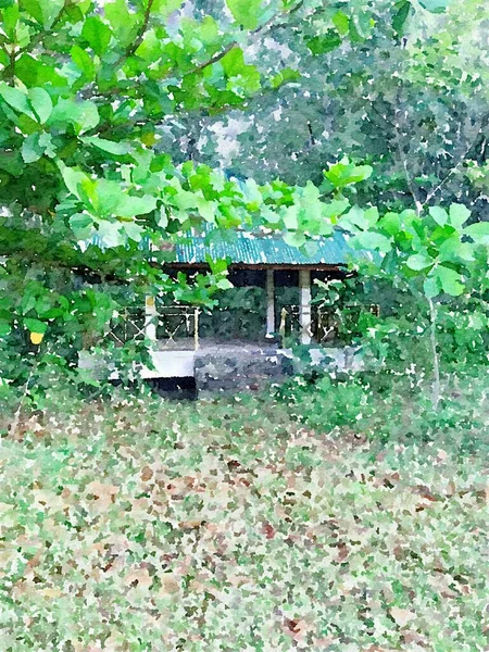 Aquarelle Pavillon Abandonné Dans Jardin Naturel — Photo