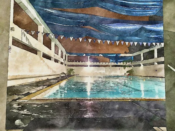 Arte Disegno Colore Della Piscina Nel Villaggio — Foto Stock