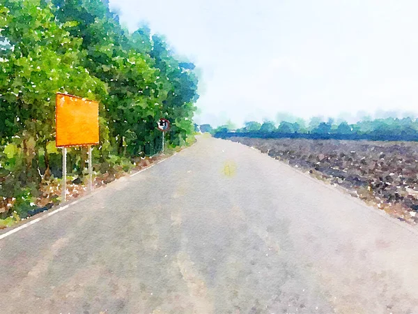 Arte Acquerello Strada Nel Paese Thailandia — Foto Stock