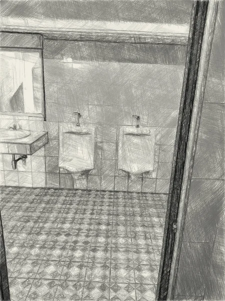 Dibujo Arte Blanco Negro Del Cuarto Baño —  Fotos de Stock