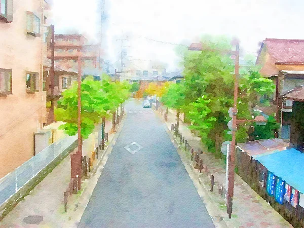 Aquarela Arte Paisagem Urbana Japão — Fotografia de Stock